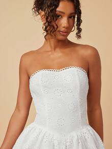 Travachic Women's Embroidered Romantic Vacation Double-Layer Tube Dress - White - View 7