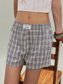 SoleilVie Quần short nữ kẻ caro kiểu retro, thích hợp mặc mùa hè. - màu nâu - Xem 4