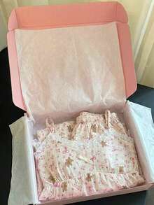 CovetEZ Conjunto de camiseta y pantalones cortos casual, lindo y dulce con estampado de oso y lazo floral rosa, adecuado para primavera/verano - Multicolor - Ver 7