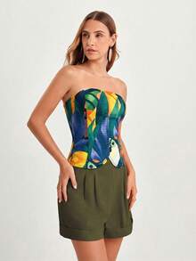 CAJUNI 女士休闲度假鹦鹉和海龟串珠印花抹胸上衣，日期 - 彩色 - 查看 5