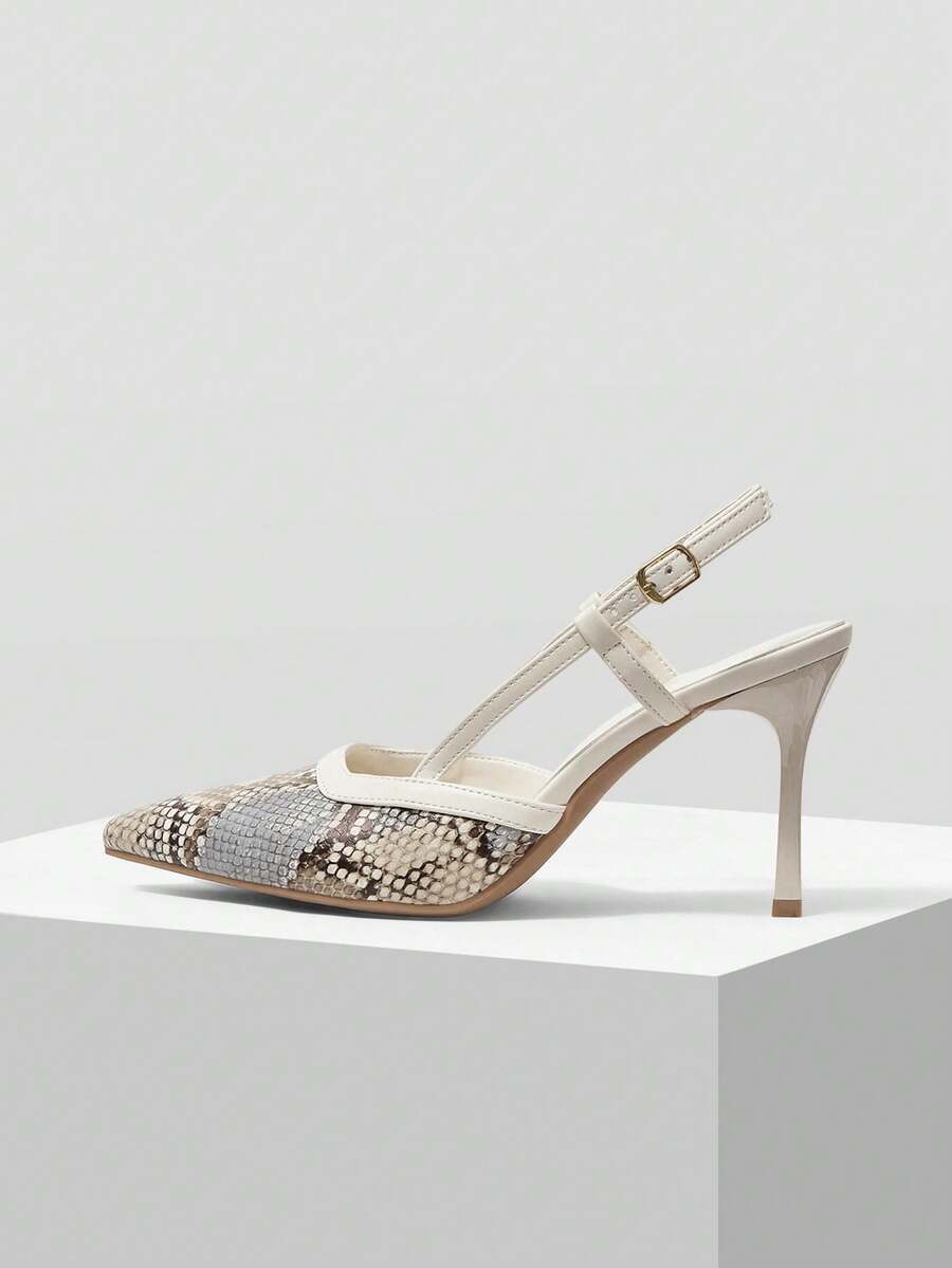 Mnmlis Giày cao gót mũi nhọn cổ điển họa tiết da rắn gợi cảm dành cho nữ, thích hợp cho các buổi tiệc tối. - Nhiều màu - Xem 1