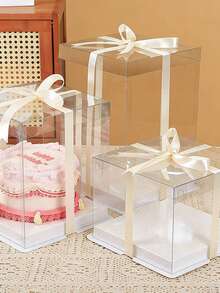 1pc White/Clear Lid Cake Box, Bakery Food Gift Box Suitable For Cakes, Pastries, Chocolates, Cookies, Pies, Birthday Parties, Weddings, Valentine's Day, Gift Packaging - Transparent Lid, Transparent Version - View 2