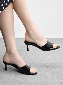 CUCCOO BIZCHIC 女士圆头细高跟黑色一体式露趾高跟凉鞋，露趾凉鞋，拖鞋，通勤，优雅，日常百搭女士凉鞋 - 黑色 - 查看 1