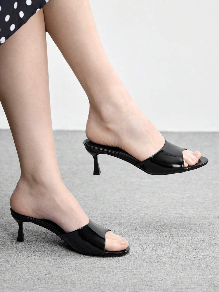 CUCCOO BIZCHIC Women's Round Toe Thin High Heel Black One-Piece Peep-Toe High Heel Sandals, Peep-Toe Sandals, Slippers, Commuting, Elegant, Everyday, Versatile Women's Sandals Spring Shoes