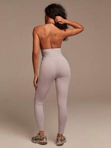 Athîral Contrast Trim Backless Halter Jumpsuit