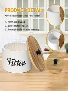 1pc Wooden Coffee Filter Packaging Box Farmhouse Coffee Filter Bracket Paper Tea Bag Coffee Bean Storage Box - Multicolor - View 5