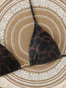 Swim Chiccia Women's Leopard Print Spaghetti Strap Halter Sexy Beach Bikini Swimwear, Summer - Multicolor - View 6