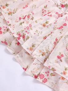 SHEIN 少女碎花印花腰带蝴蝶结A字针织连衣裙，优雅百搭，适合外出、约会、夏季穿着、海滩度假等各种场合。 - 彩色 - 查看 5