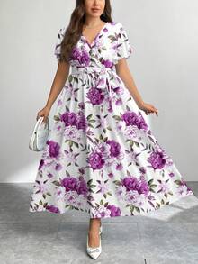 Modelyn Đầm dáng rộng họa tiết hoa vintage, cỡ lớn, thích hợp cho mùa thu/đông. - Nhiều màu - Xem 4