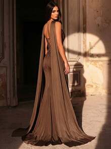 Glamrae Elegant Luxurious Beaded Bubble Floral Sequin Patchwork Elastic Knit Swimsuit Fabric Ruched Mermaid Skirt, Suitable For Weddings, Parties, Vacations, Galas, Evening Dresses (Heavy-Duty) - Brown - View 4