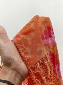 Amplova 女士蕾丝拼接无袖连体裤，热带花卉网纱蕾丝罩杯细节修身连体裤度假装束，女士度假装束，女士假日装束 - 橘色 - 查看 9