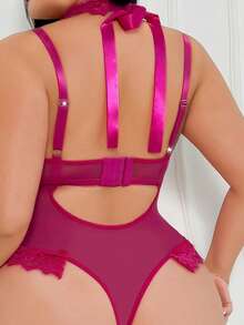 Hai bộ áo liền thân cỡ lớn với phần lưới phối (không bao gồm dây đeo chân). - Màu Hồng Tươi - Xem 2