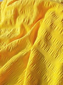 GlowEve Women's Off-Shoulder Ruffle Trim Fitted A-Line Textured Fabric Warm-Toned Yellow Dress, Suitable For Dates, Outings, Beach Vacations, Sleeveless, Maxi Length - Yellow - View 5