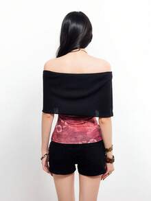 Bloopia 高领吊带背心，甜美风格女士春季服装，Y2K修身背心 - 黑色 - 查看 2