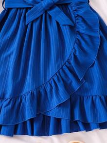 SHEIN Vestido de línea A con volantes en la cintura y estampado de mariposas en color azul claro, de uso casual y diario para niñas preadolescentes - Azul - Ver 6