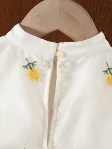 女婴可爱优雅杏色花卉刺绣图案宽松连衣裙 - 杏色 - 查看 6