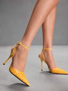 CUCCOO SZL 女士时尚尖头踝带细高跟鞋，适合通勤、约会、派对、婚礼等场合。 - 大石紋黃色 - 查看 4