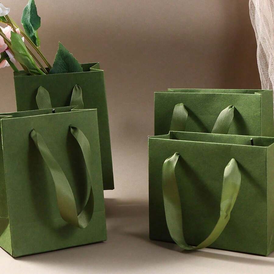 10 piezas/Bolsa de papel verde retro, tamaño pequeño, bolsa de regalo, bolsa de almacenamiento, bolsa de papel dedicada a la caja de regalo, adecuada para Pascua, Día de la Madre, Baby Shower, Boda - Multicolor - Ver 1