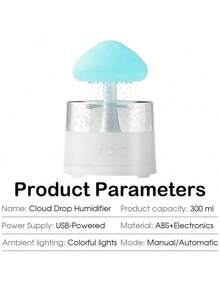1 pieza Humidificador para el hogar, Humidificador en forma de nube de lluvia de colores, Máquina de aromaterapia con gotas de lluvia, Lámpara de ambiente para dormir, Luz nocturna en forma de nube de lluvia con 7 colores cambiantes, Adecuado para el hogar, la oficina y el dormitorio - Multicolor - Ver 8