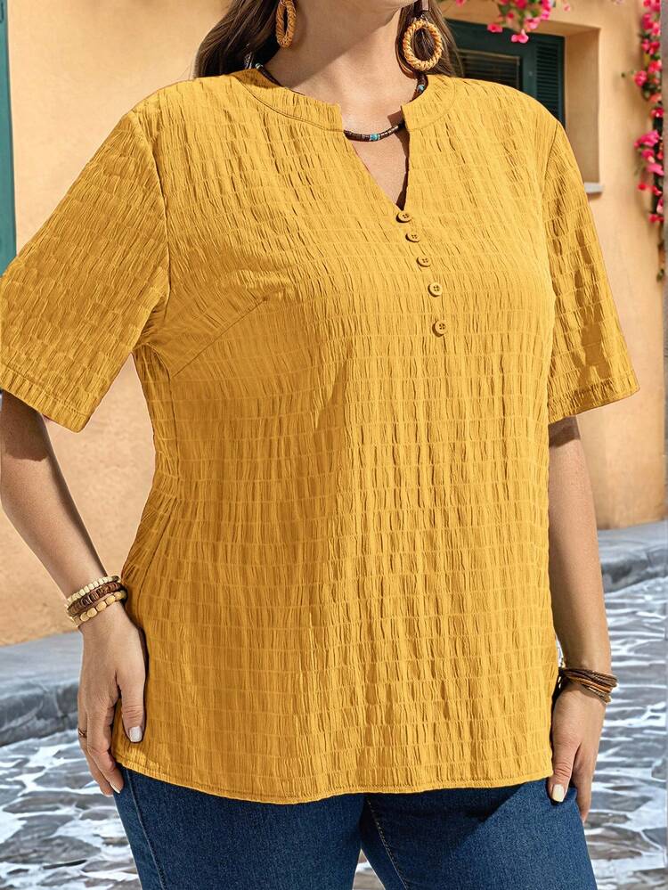 Plus Size Plain Simple Short Sleeve Shirt, Suitable For Summer, Summer Tops