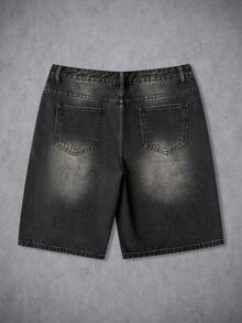Manfinity Denimwave 时尚宽松水钻装饰夏季牛仔短裤 - 黑色 - 查看 2
