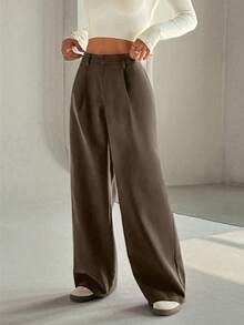 FavEase 女士高级优雅修身休闲阔腿裤 - 棕色 - 查看 4
