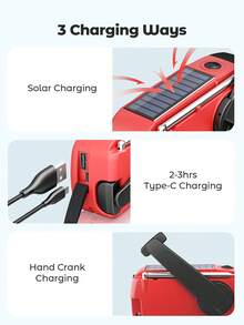 Teckwe Hand Crank Radio With 2000mAh Cellphone Charger, AM FM NOAA Weather Radio With Bright Flashlight For Home And Outdoor Emergencies - Multi-color - one size fits all - View 10