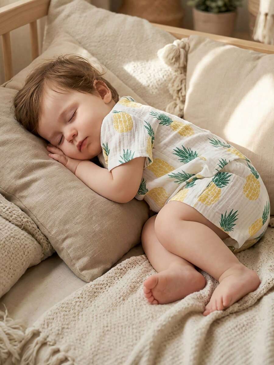 Vintaside Kids مجموعة قميص كم قصير وشورت مطبوع بطباعة البطيخ لطفل صبي، 2 قطعة - أصفر - مشاهدة 1