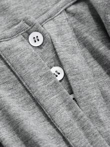 DAZY Faux Placket Design Slim Fit Long Knit Loungewear Dress - Grey - View 9