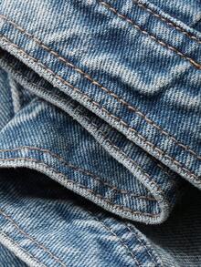 DAZY 女士方领无袖系带宽松牛仔背心，休闲牛仔上衣 - 中等水洗藍 - 查看 7