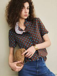 Écloséra Bluză vintage cu buline pentru femei, cămașă casual cu buline pentru femei, primăvară/vară - Multicolor - Vizualizare 3