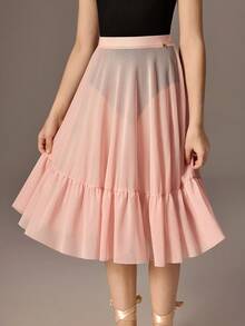 SHEIN 少女粉色网纱芭蕾舞裙套装，包含紧身衣，时尚优雅 - 黑色 - 查看 6