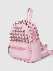 ROMWE Grunge Punk Niche Design Rivet Tassel Pleated Dual Shoulder Bag, Punk Street Style - Pink - View 1