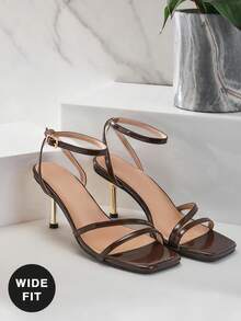 SHUZIA 女士宽楦方头性感高跟踝带搭扣凉鞋 - 棕色 - 查看 7