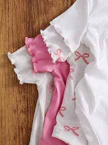 SHEIN LMoss Kids 4件套新生女宝宝夏季可爱针织卡通兔子碎花短袖连体衣套装 - 彩色 - 查看 3