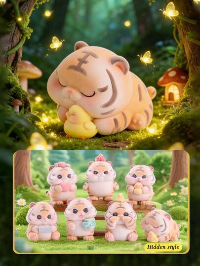 POKOJA LAND POKOJA LAND 1/6PCS New Design Clumsy Tiger Blind Box Resin Craft Desk Ornament Cute Animal Collectible Figure For Home Office Decor Festival Gift Idea