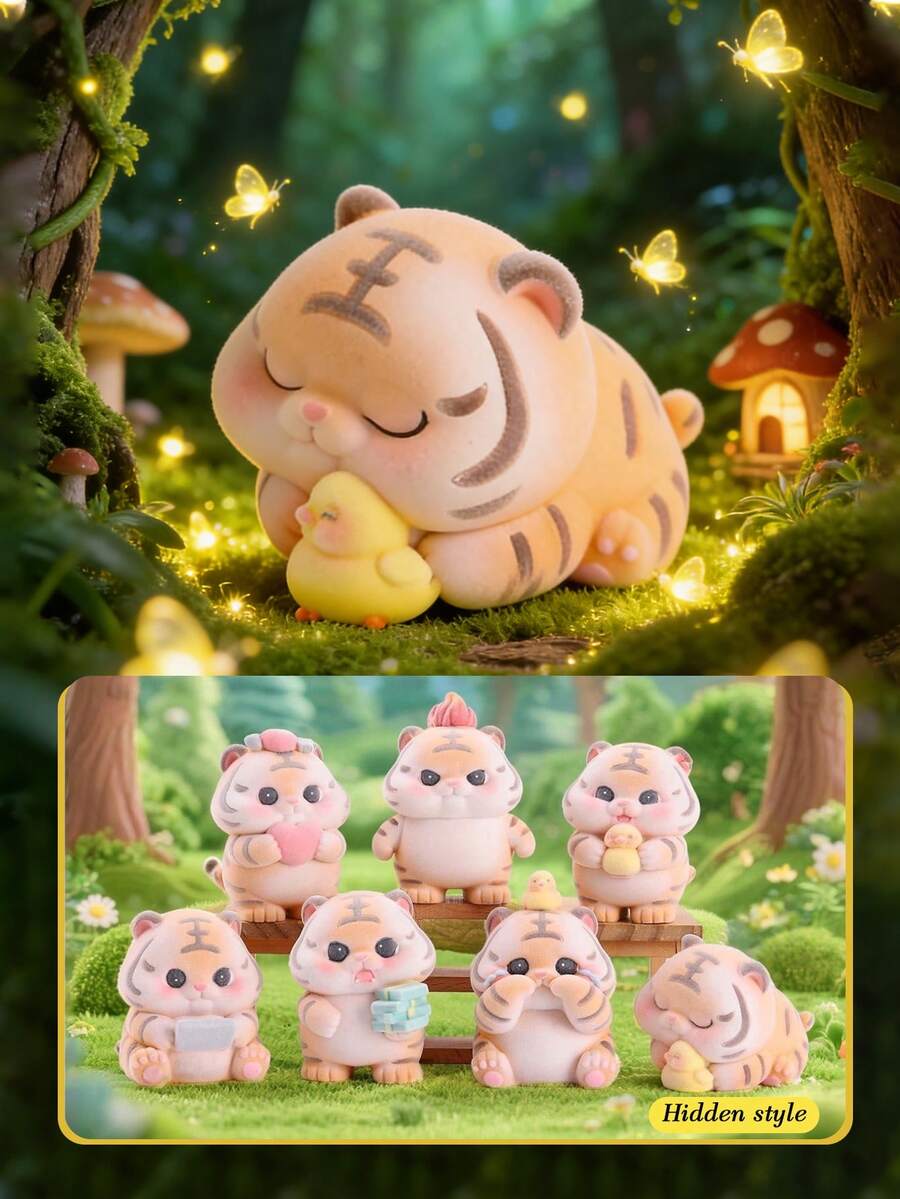 POKOJA LAND POKOJA LAND 1/6PCS New Design Clumsy Tiger Blind Box Resin Craft Desk Ornament Cute Animal Collectible Figure For Home Office Decor Festival Gift Idea