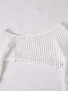 SHEIN ChillGRL Set de 3 piezas para niñas que incluye: Top de tirantes con lazo, Blusa con hombros descubiertos y Pantalones de pierna ancha, adecuado para salidas y viajes a principios del otoño - Blanco - Ver 8