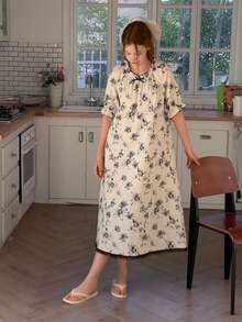 DAZY 少女碎花荷叶边纹理夏季睡裙