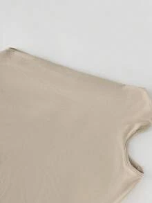 Olithes Women's New Stylish Asymmetrical Shoulder Casual T-Shirt, Fitted Design, Versatile For Spring/Summer - Khaki - View 3