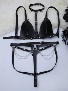 Bộ đồ lót 2 món bằng da trang trí, cỡ lớn - màu đen - Xem 1