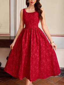 Vintamour Vintage Elegant Women's Dress With Pockets Jacquard Texture Vacation Holidays Party Long Dress Long Summer Dress For Women Summer Holiday Outfits Spring Outfit Women Spring Break Outfits Spring Clothing Valentine's Day Dress Valentines Day Dress Valentine Outfits For Women Valentines Day Outfit Elegant Dresses For Party Dresses For Women Elegant Party Dress Wedding Guest Dress For Women Birthday Dress For Women Birthday Outfit For Women - Burgundy - View 4