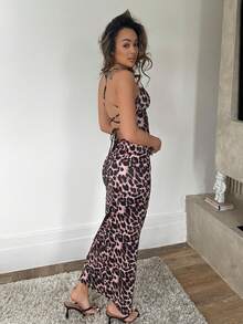 RebeccaVibe 休闲浪漫假日豹纹垂领露背系带连衣裙 - 彩色 - 查看 4