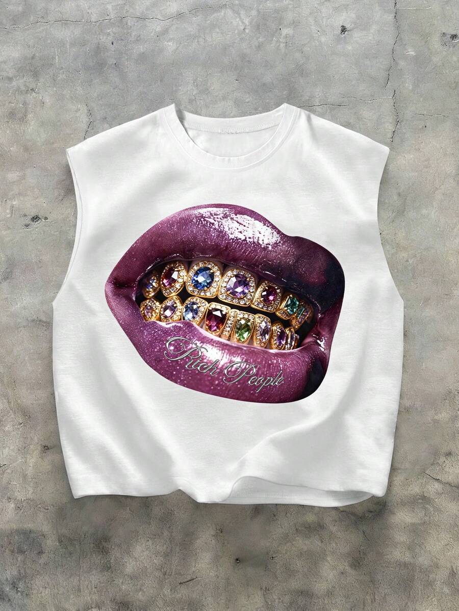 Manfinity EMRG 男士唇印圆领休闲百搭背心 - 白色 - 查看 1