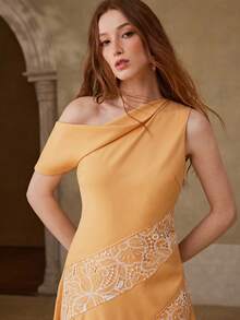 MOTF PREMIUM WOMEN'S LACE PATCHWORK DRESS, ELEGANT FOR DATES, SPRING/SUMMER - Yellow - View 6