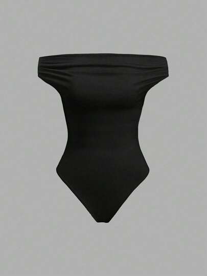 Franclia Women's Solid Color Off Shoulder Minimalist Design Casual Bodysuit