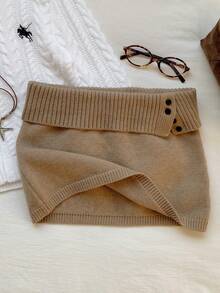 Comfortcana Váy len dệt kim gân màu trơn dành cho nữ, kiểu dáng Hàn Quốc, thích hợp cho mùa thu/đông. - Lạc đà - Xem 8