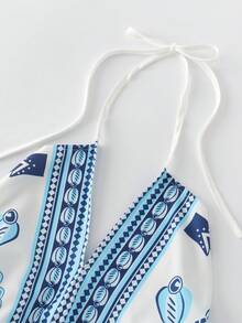 Franclia Women's Summer Vacation Casual Halter Backless Printed Dress - Blue - View 5