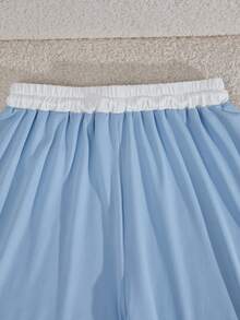 Teen Girl Knight Embroidery Pattern Ruffle Long Sleeve T-Shirt And Drawstring Waist Pocket Pants Casual Back To School Outfit Set - Blue - View 8