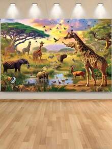 1pc Party Table Decoration Banners, Photo Props, Tropical Desert And African Jungle Wildlife Photography Backgrounds - Multicolor - View 5